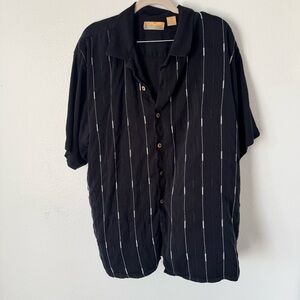 Vintage Bobby Chan Men’s 100% Silk Black Pinstripe Button Down Shirt Size XL